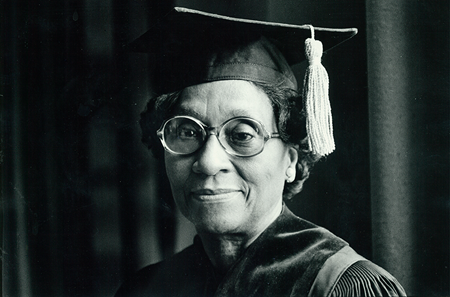 Helen O. Dickens, MD, in 1998 wearing cap and gown to receive an honorary degree at Penn’s commencement ceremony